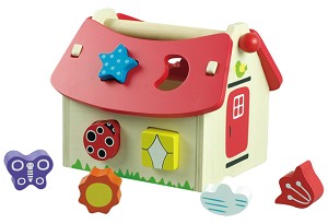 Red House Sorter with 8 Blocks
